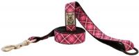 DOG LEASH 3/4X6 PINK TARTAN