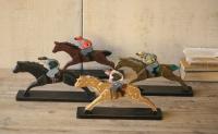 KALAOU SET OF 4 WOODEN HORSE W/JOCKEYS